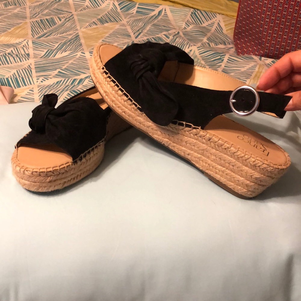 Franco Sarto Black Suede Slingback Wedges